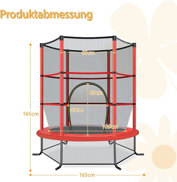 Ø140 cm hagetrampoline med sikkerhetsnett trampoline kan holde opptil 135 kg for barn fra 3 år og over rød