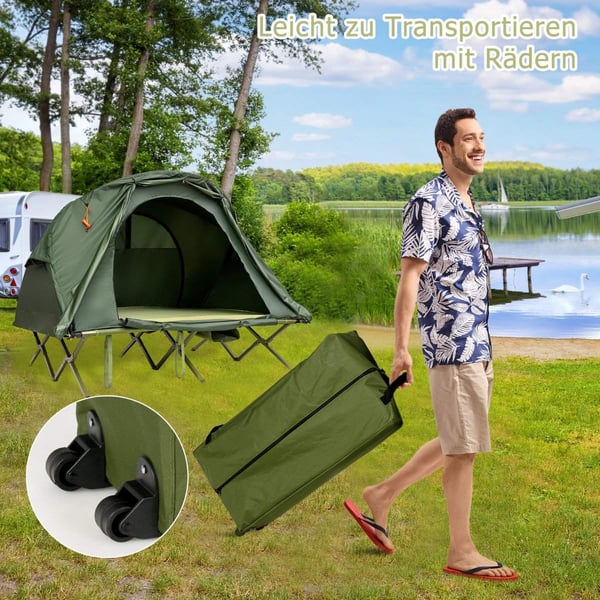 4 i 1 campingtältset för 2 personer med överdrag och madrass 194 x 146 x 160 cm grön