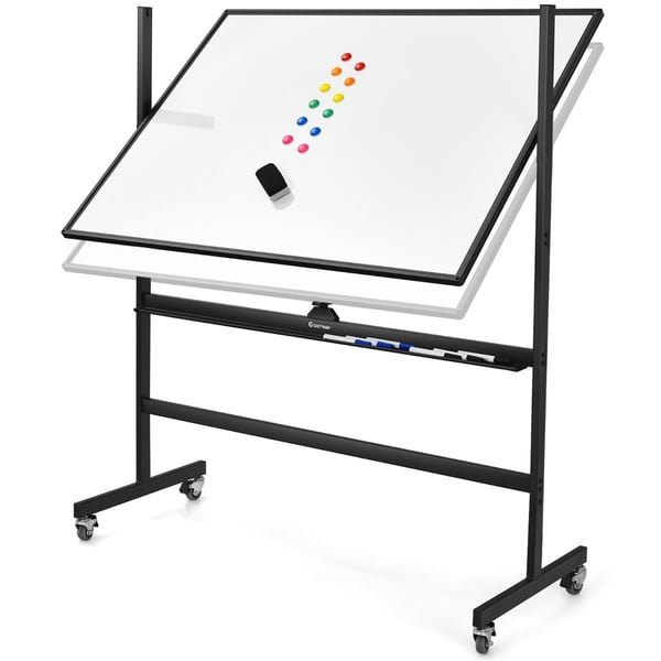 mobil magnetisk stor vendbar whiteboardtavle 360° drejelig 90 x 120 cm sort + hvid