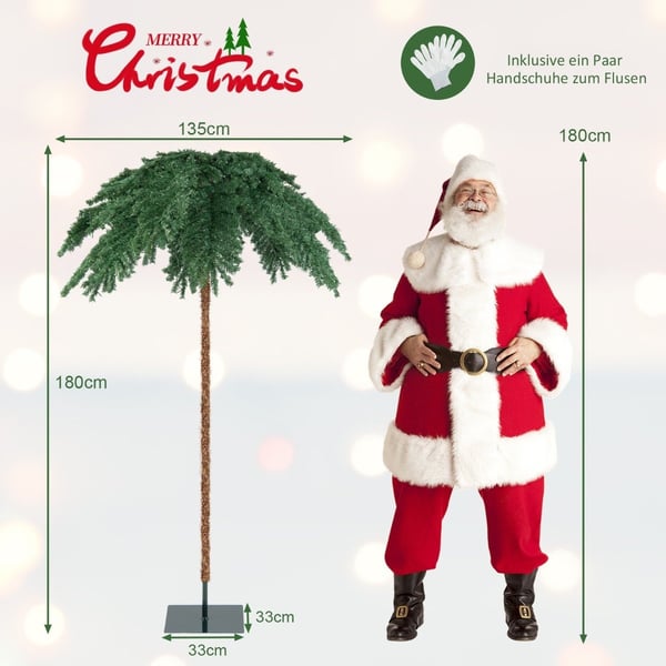 Keinotekoinen trooppinen joulupalmu, jossa 250 lämpimän valkoista LED-valoa ja 813 oksan kärkeä 180 cm