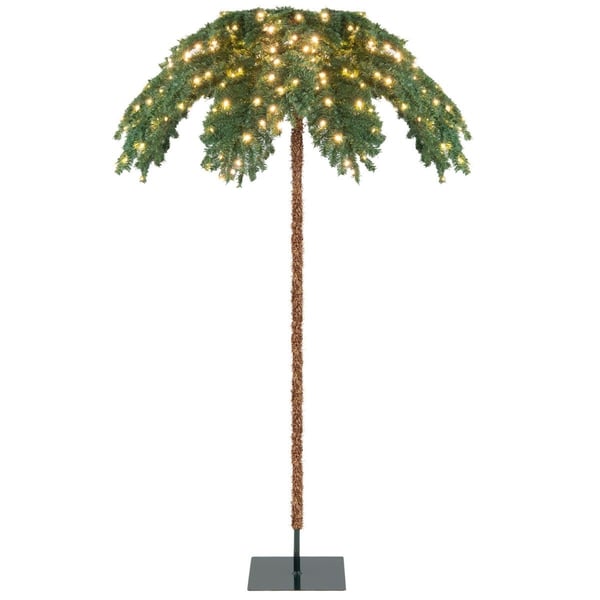 Keinotekoinen trooppinen joulupalmu, jossa 250 lämpimän valkoista LED-valoa ja 813 oksan kärkeä 180 cm