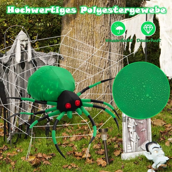 Uppblåsbar Halloween-spindel med spindelnätsspindel med roterande LED-ljus