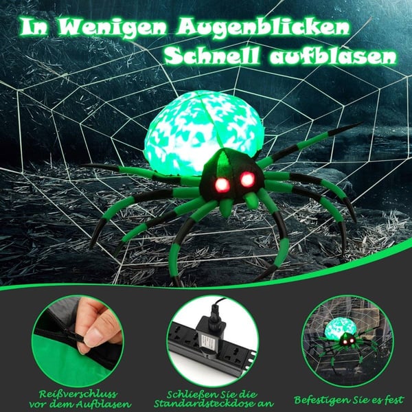 Uppblåsbar Halloween-spindel med spindelnätsspindel med roterande LED-ljus