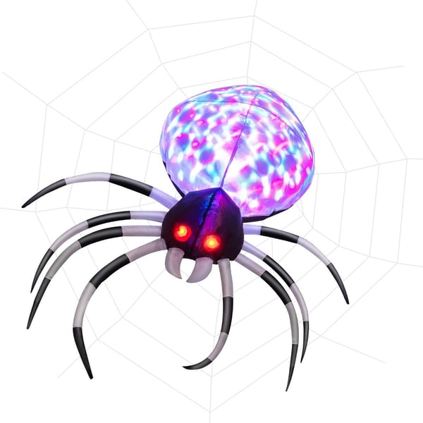 105 cm bred uppblåsbar Halloween-spindel med flerfärgade lampor och fläkt