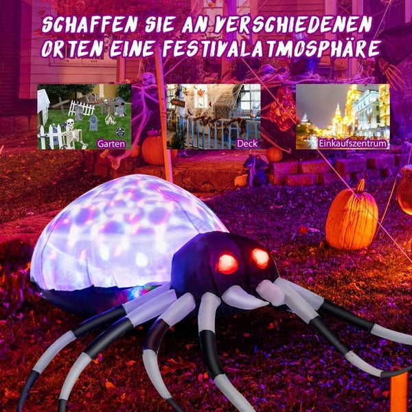 105 cm bred uppblåsbar Halloween-spindel med flerfärgade lampor och fläkt
