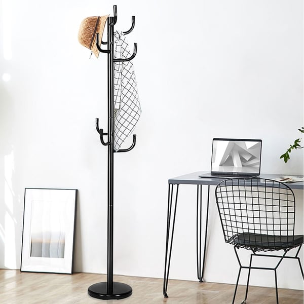 Klesstativ med 8 kroker jakkestativ laget av metall sort 38 x 175 cm
