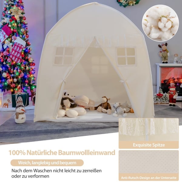 Børnetelt Stort prinsessetelt med bæretaske Anti-Slip Mat Lynlås Beige