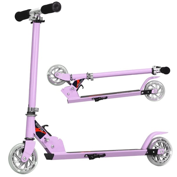 Sammenleggbar høydejusterbar barnescooter med 2 blinkende hjul for barn fra 4 år og over lilla