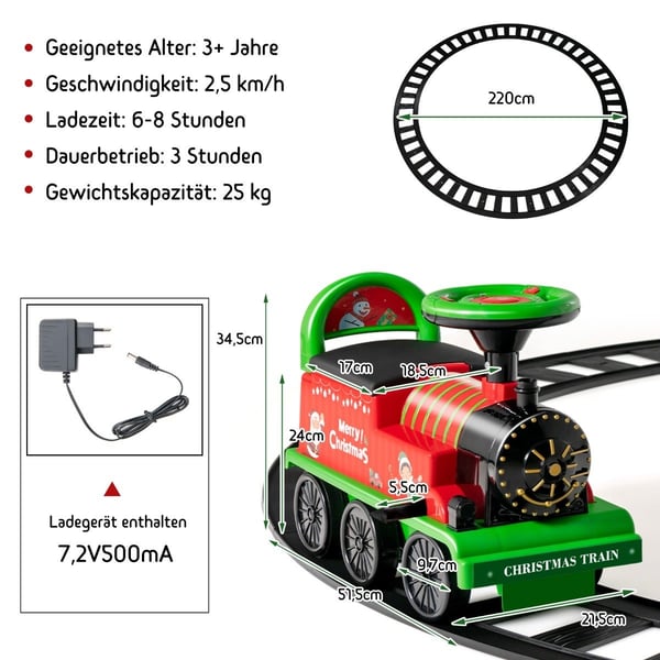 6V elektrisk kjørebarnetog med 16 skinnestykker for barn fra 3 år og oppover