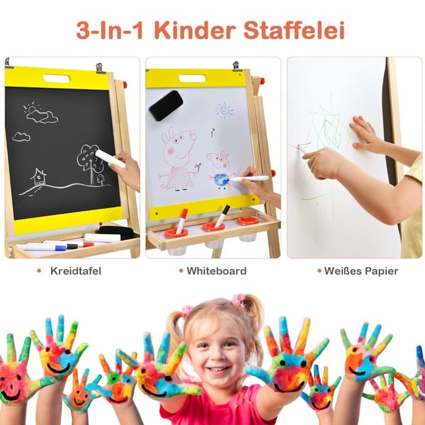 3 in 1 lastenlauta taitettava korkeussäädettävä puulauta lapsille 50,5 x 53,5 x 79-104 cm luonnollinen + keltainen