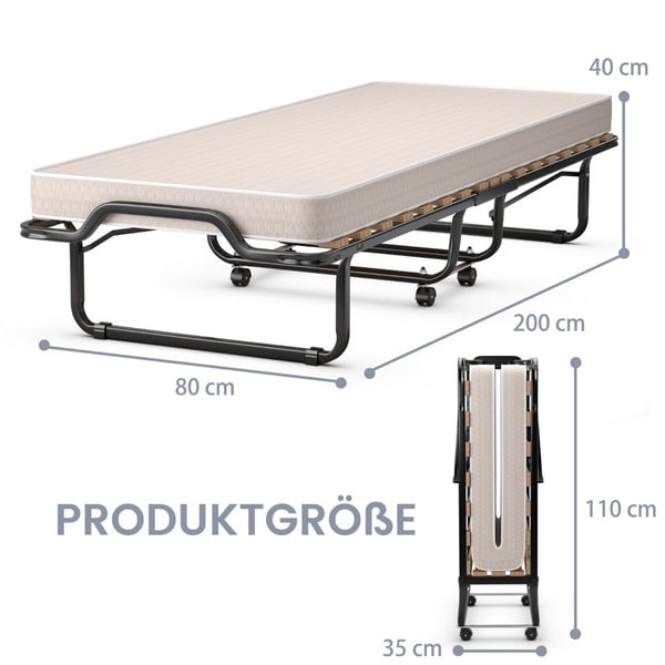 80 x 200 cm sammenleggbar gjesteseng sammenleggbar sammenleggbar seng med madrass laget av memory foam beige laget i Italia Opprinnelse: Italia