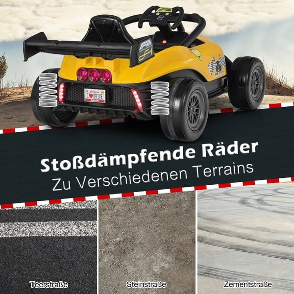 Småbarn elbil 12V Barnebil Elektrisk racerbil for småbarn med fjernkontroll Gul