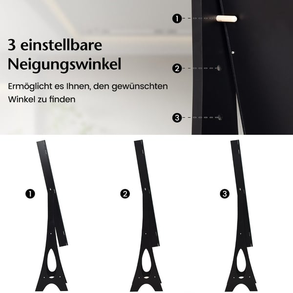 Smykkeskab stående spejl 2 i 1 fuldlængde spejl med 12 LED'er 36 x 33,5 x 154,5 cm sort