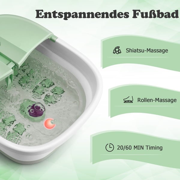 Sammenklappeligt fodbad med varme fodbad med fjernbetjening massager 33,5 x 41 x 20,5 cm grøn