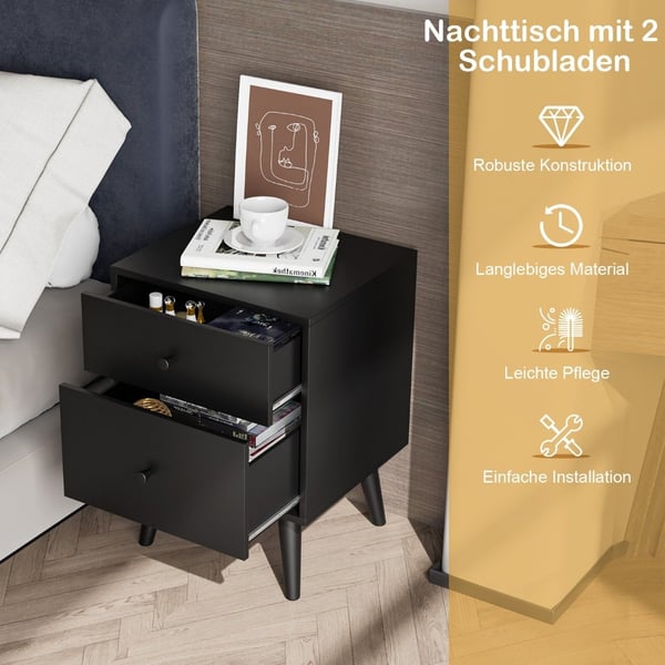 Nattbord med 2 skuffer sidebord med heltre ben 45 x 39,5 x 62 cm eik