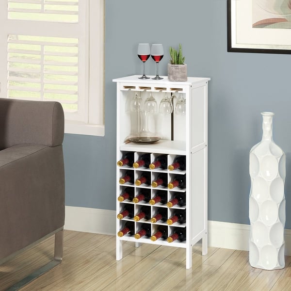 Vinstativ i tre for 20 flasker med glassoppheng 42 x 24,5 x 96 cm hvit