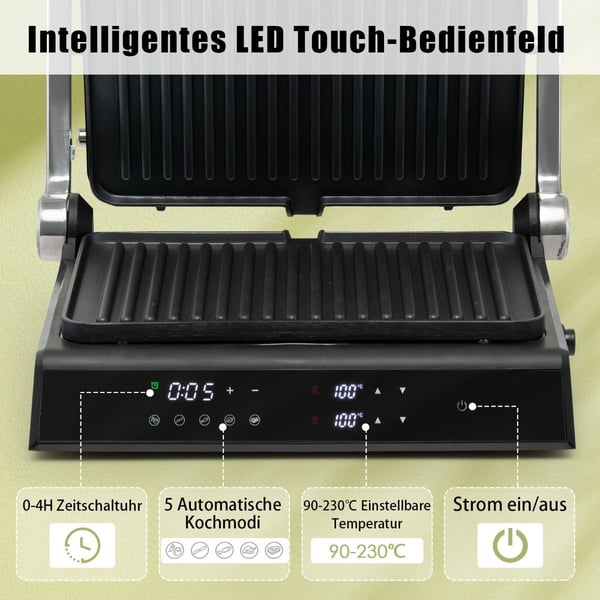 3-i-1 1800W Panini pressgrill med non-stick plattor elektrisk grill