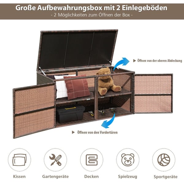 Rattan terrasseboks med 335L kapacitet stålramme til opbevaring Brun