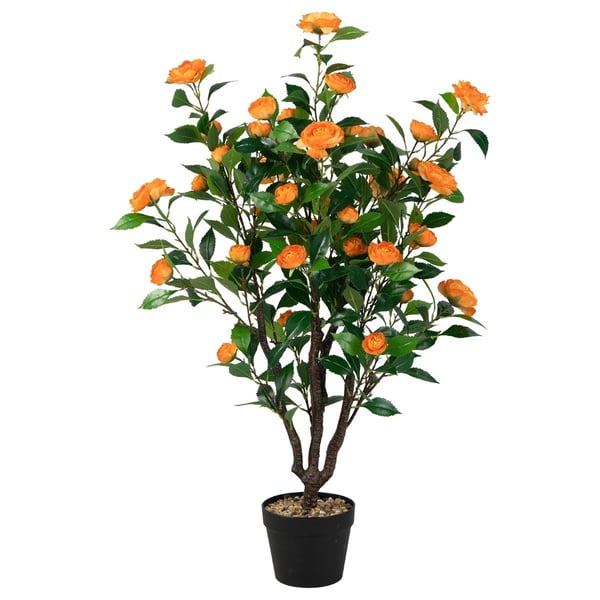 Konstgjord Camellia Tree Fake Blommande Camellia Plant Grön + Gul