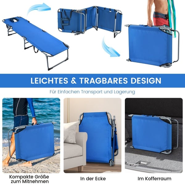 Liggestol sammenklappelig strandstol 194 x 60 x 36-86 cm blå