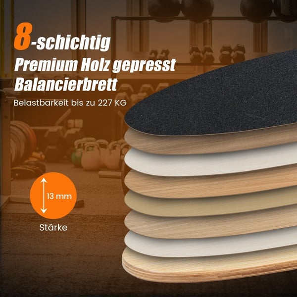 Træbalancebræt Wobble Board med hjul og tæppe 3-i-1 balancebrætsæt sort