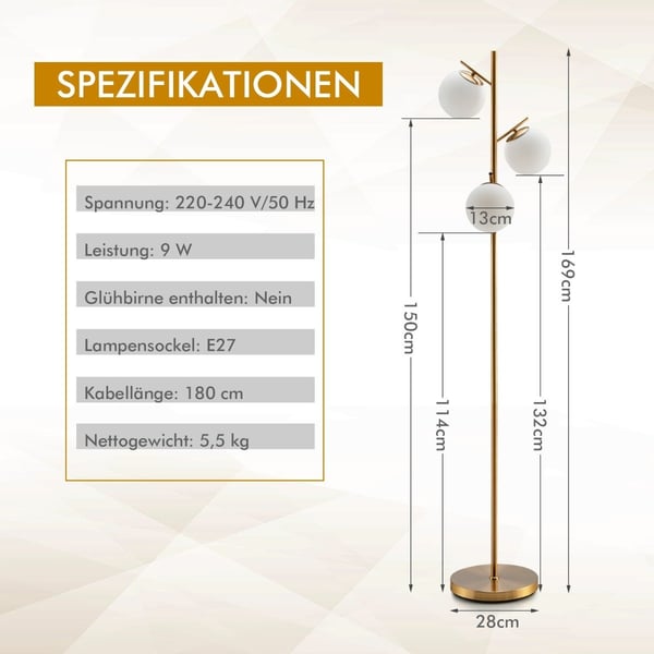 3-pært gulvlampe med praktisk fodkontakt & E27 pærebase læselampe