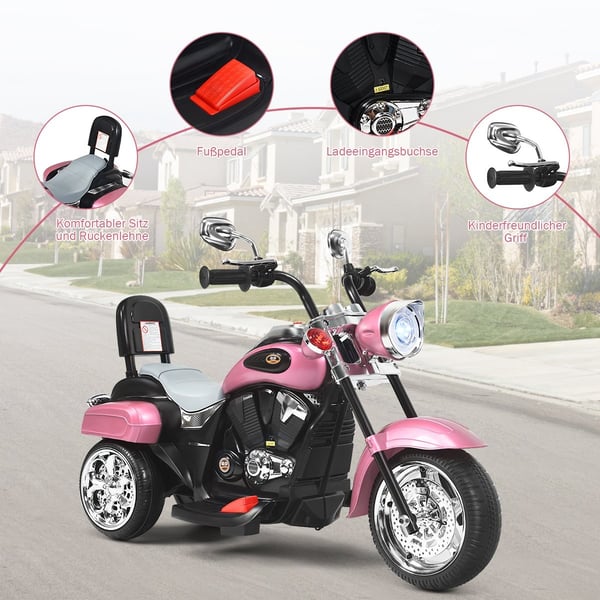 6 V elektrisk motorsykkel Batteridrevet motorsykkel med musikk 91 x 48 x 64 cm Rosa