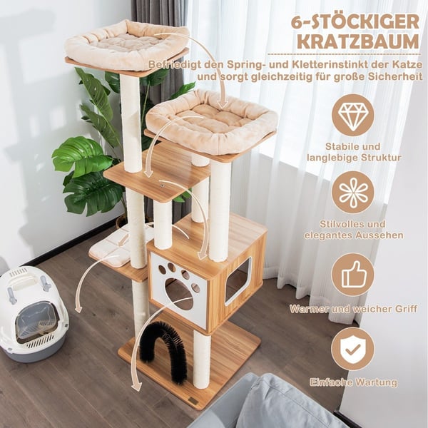 176 cm 6-lags skrapestolpe med koselige matter og Cave & Cat Arch Beige
