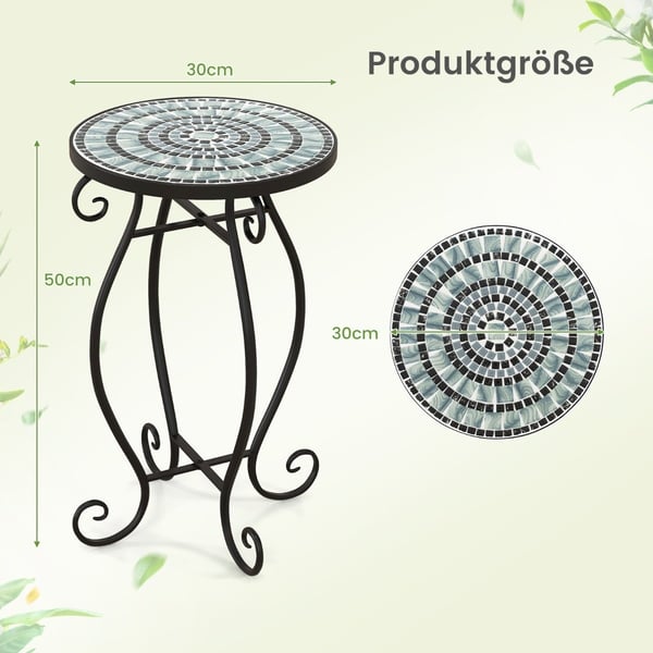 Rundt sidebord mosaikkbord laget av metall og keramikk ∅30 x 50 cm for balkong, terrasse, hage
