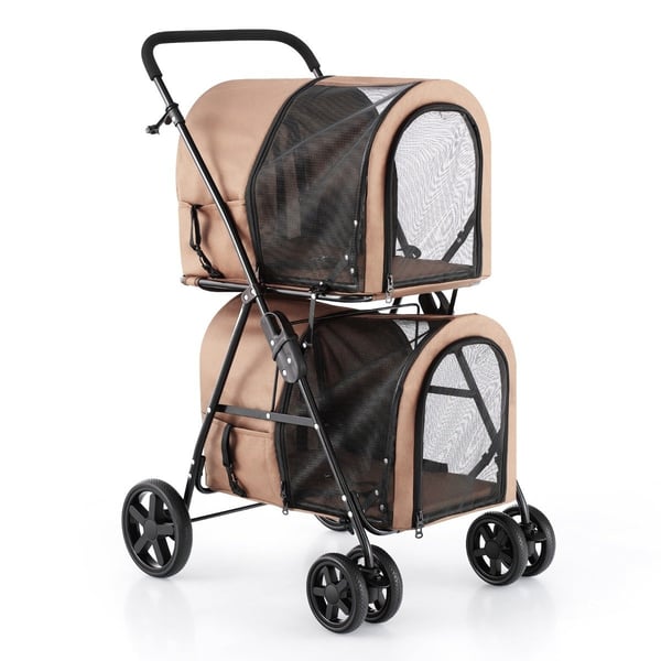 2-lags hundevogn opp til 16 kg hundevogn med nettingvinduer drikkeholder beige