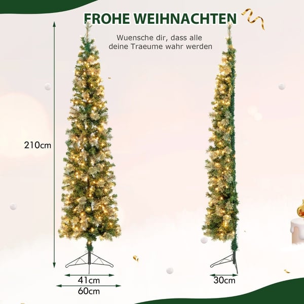 210cm Pre-Lit Halvt Tre Juletre Halvt Kunstig Tre