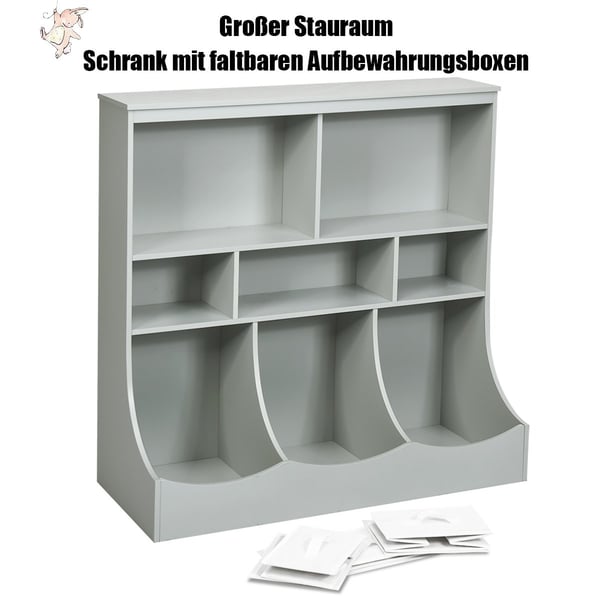 Leksakshylla med 5 fack & 3 lådor barnhylla leksaksupplägg 93 x 40 x 94 cm grå
