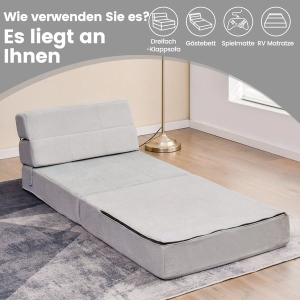 3 i 1 sammenleggbar sovesofa med vaskbart trekk ekstra tykt skum (15 cm) grå