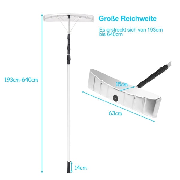 201-630 cm snöskyffel i aluminium med gummiläppen snöröjare för tak
