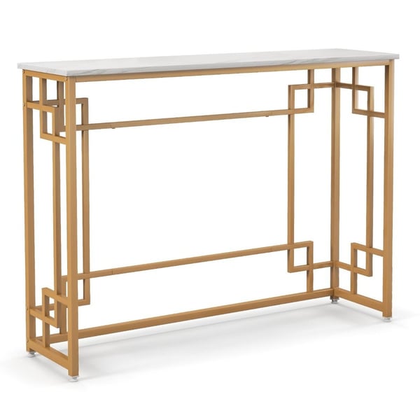 Konsolbord med marmor & geometrisk metallram Entrébord smalt gyllene
