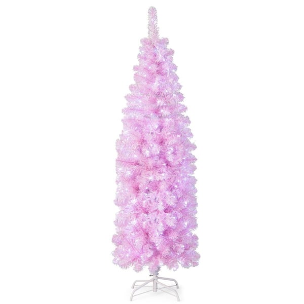 180 cm kunstblyant juletre med 250 kule hvite lysdioder Slim juletre rosa