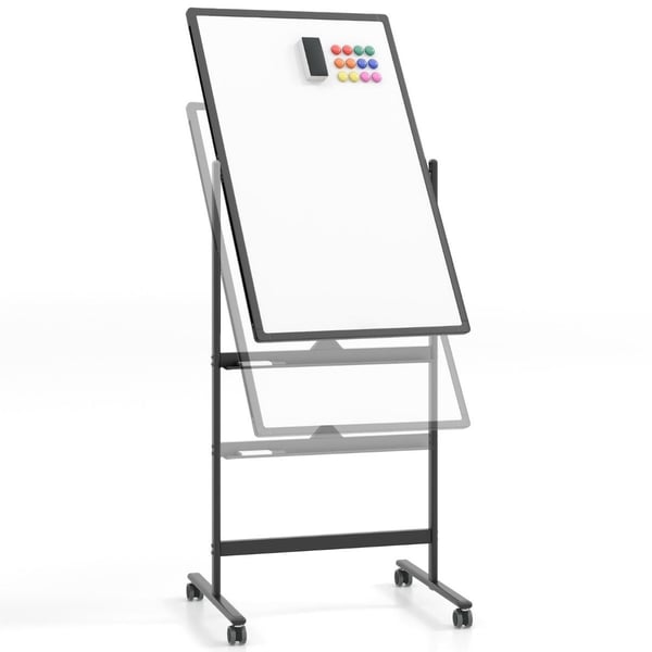 Dubbelsidig mobil whiteboard med pennfack & tillbehör för skolkontor 60 x 90 cm svart