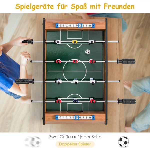 Minifotballbord for 2 spillere, plassbesparende fotballbord med robust håndtak, 51 x 30,5 x 9 cm, naturlig