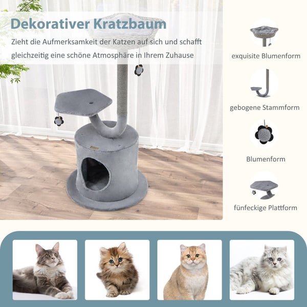 Inomhus skrapstolpe med böjd metallram 3-nivå Cat Activity Center grå
