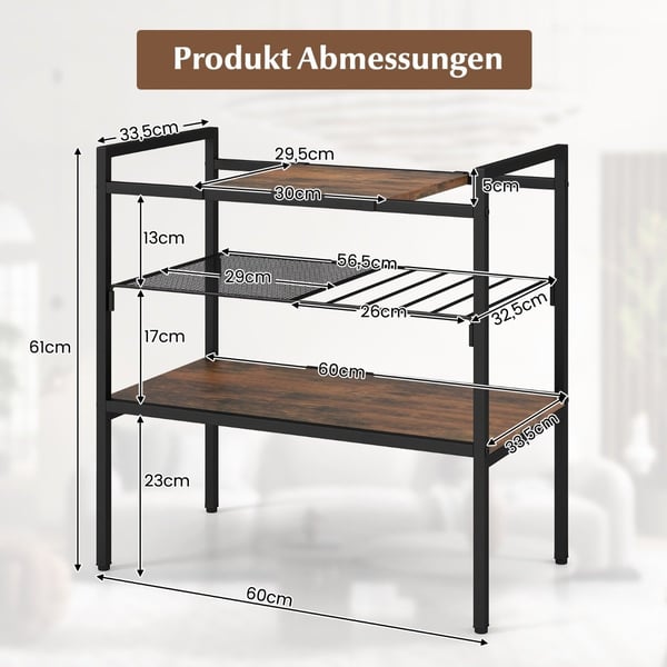 Konsolbord med hyllor, smalt konsolsidobord, 60 x 33,5 x 61 cm, rustikt brunt