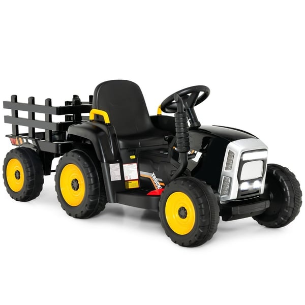 12V barnetraktor med avtakbar tilhenger og fjernkontroll elektrisk lekebil svart