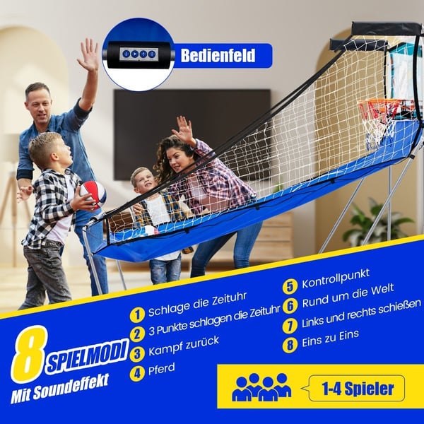 8 i 1 basketmaskin med 4 bollar & luftpump & 8 spellägen Arkadbasketspel Grön