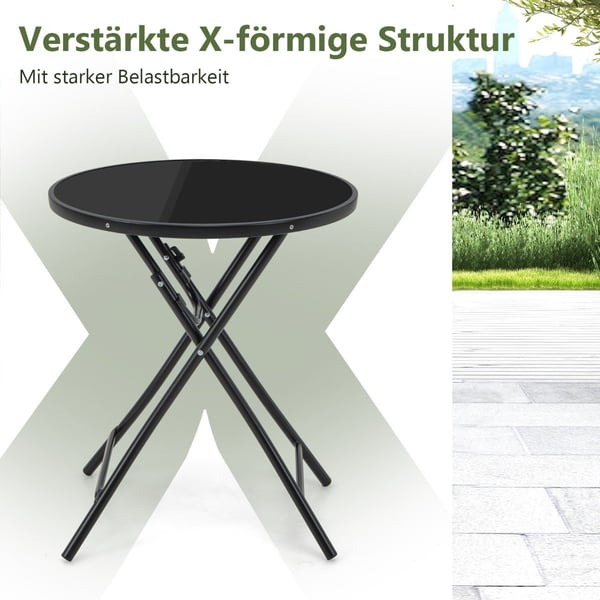 Ø 59 cm pyöreä bistropöytä, jossa pöytälevy karkaistua lasia ja tukeva metallirunko