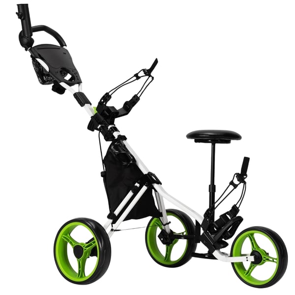 3 hjul golfvagn gjord av aluminium med paraplyhållare & säte fällbar golfbil golf caddie green
