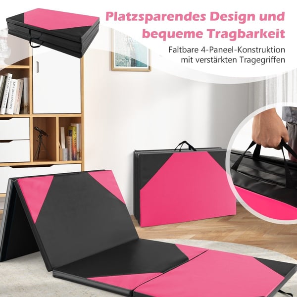 Sammenleggbar treningsmatte laget av kunstskinn med borrelås og amp; Bærehåndtak 300 x 117 x 5 cm rosa