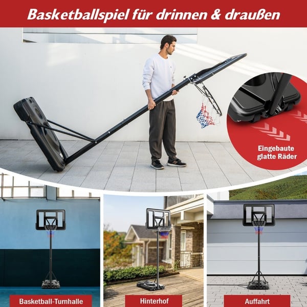 170-305 cm Højdejusterbar Basketballstativ Udendørs Basketballbøjle med stativ