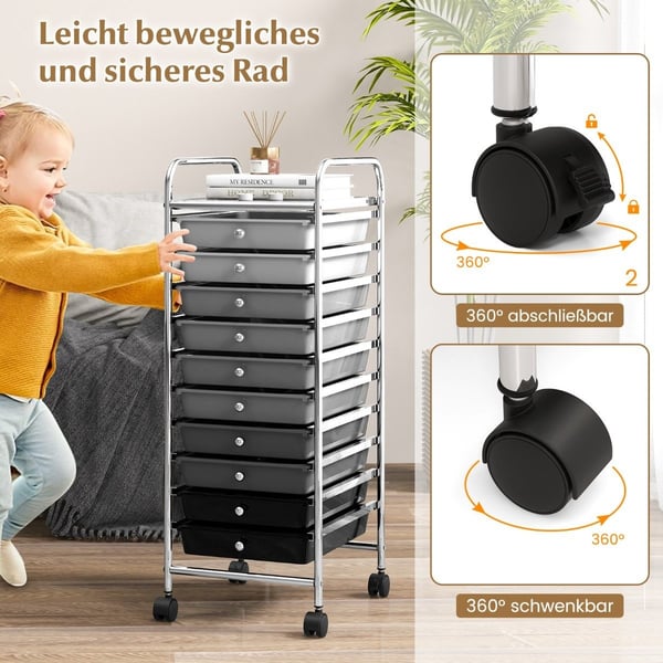 Vogn med 10 stablebare skuffer, rullebeholder, baderomsvogn, baderomsvogn, baderomshylle