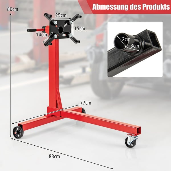 Motorstativ 340 kg motorløfter 360° drejelig med 4 justerbare arme motorholder til garager