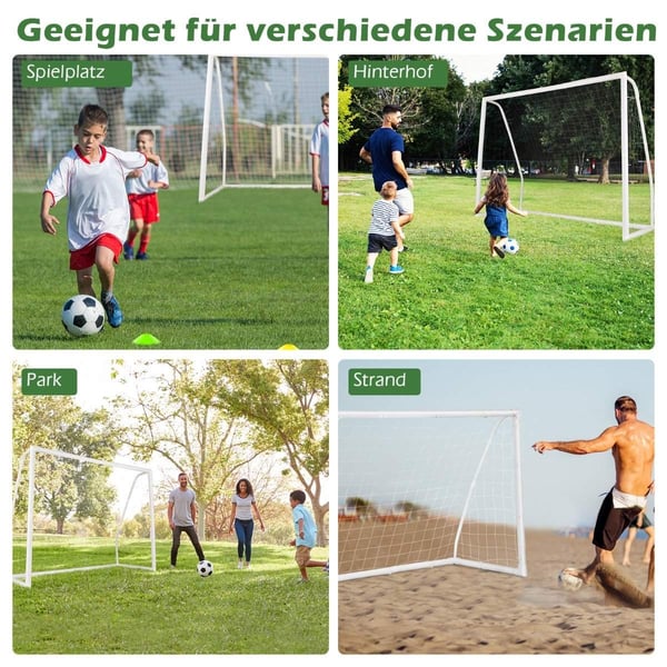 245 x 180 cm fotbollsmål med höghållfast nät och 6 markspetsar, väderbeständigt mål, fotbollsträning