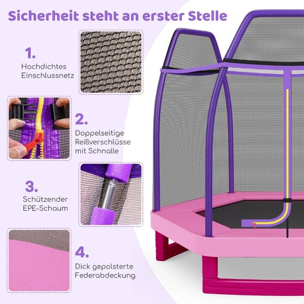 Ø223cm hagetrampolin med sikkerhetsnett innendørs/utendørs trampoline for barn rosa Ø223cm hagetrampolin med sikkerhetsnett innendørs/utendørs trampoline for barn rosa